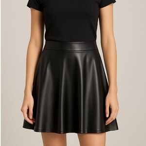 LOVE 83 Black Faux-Leather Skater Skirt – Size M – Excellent Condition(J6)✨✨